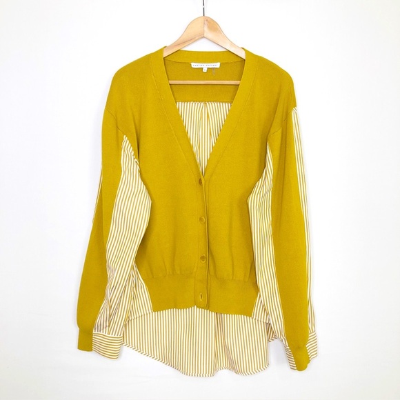 English factory mustard, striped mix media cardigan - Picture 2 of 13